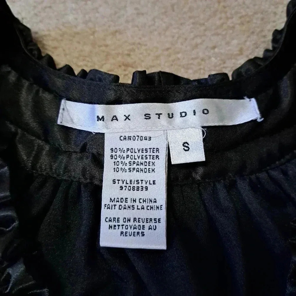 Max Studio  Velvet Top Black Size Small Satin Ruffle Formal Sleeveless Women's - Picture 8 of 9